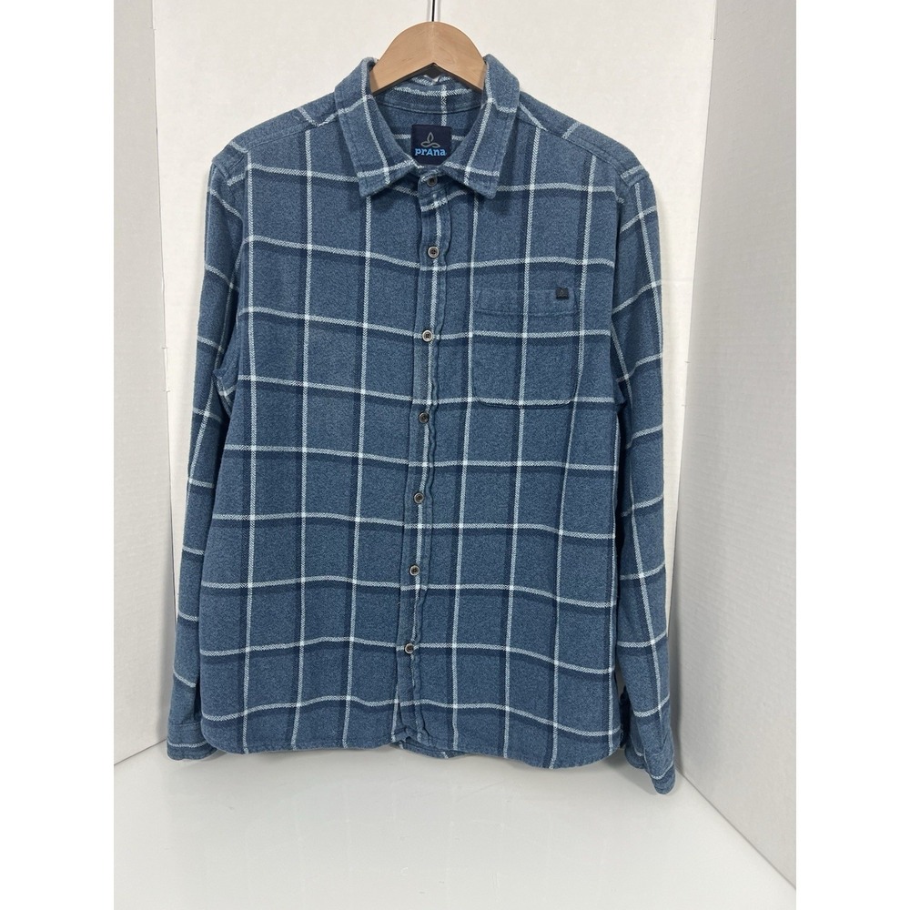 Prana Breathe  Vertical Striped Button Up Shirt Size Large Organic Cotton  116
